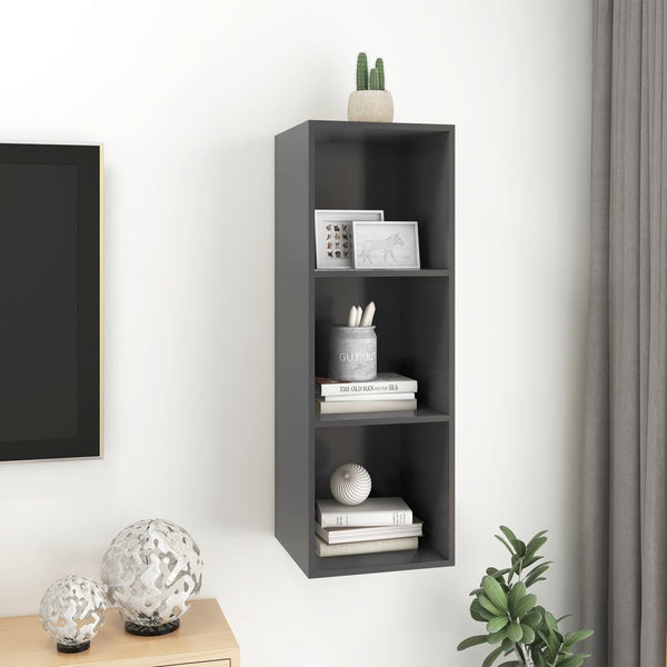Grauer TV-Wandschrank 37x37x107 cm
