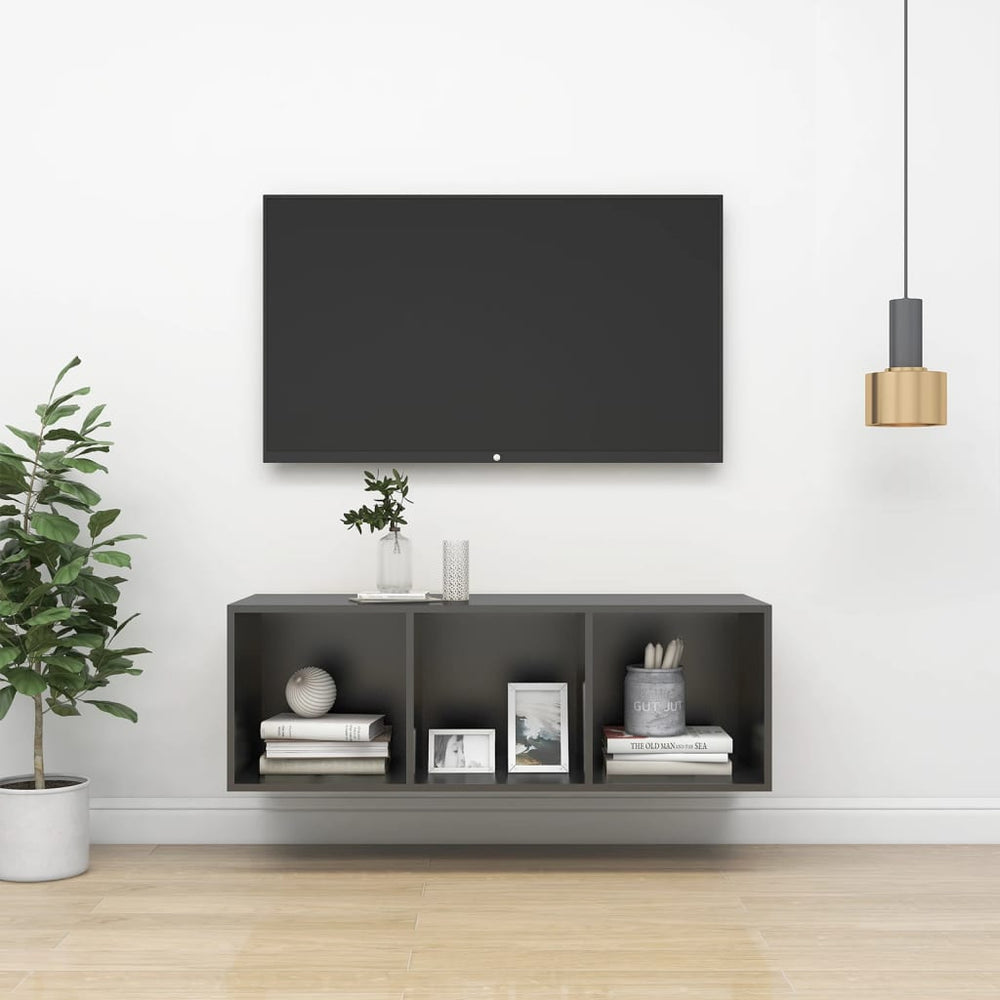 vidaXL Meuble TV mural gris 37x37x107 cm en bois d'ingénierie