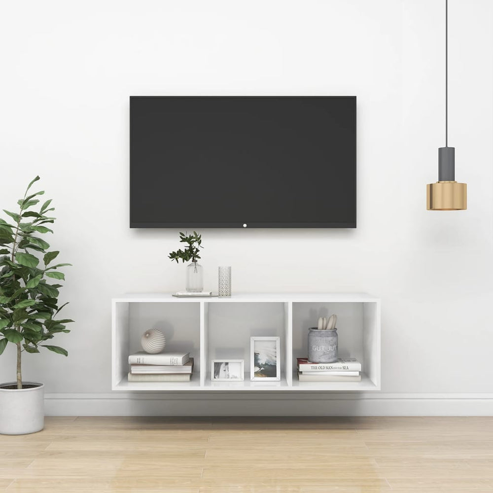 vidaXL Meuble TV mural blanc brillant 37x37x107 cm Aggloméré