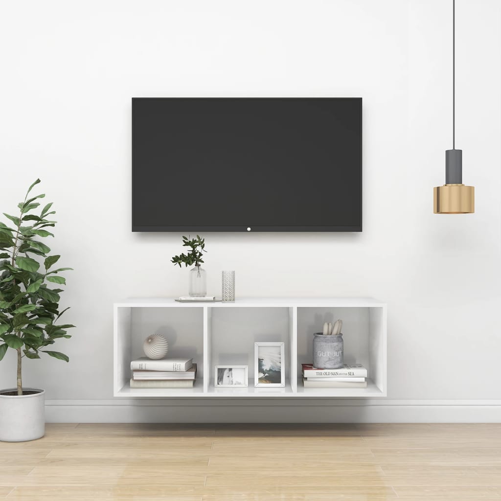 Hochglanz Weiß TV-Wandschrank 37x107 cm
