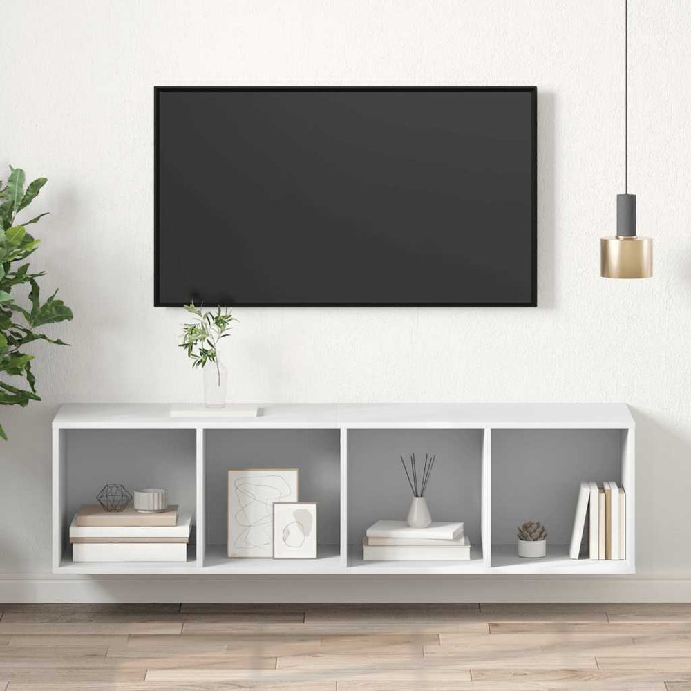 vidaXL Meuble TV mural blanc 37x37x142,5 cm en bois d'ingénierie
