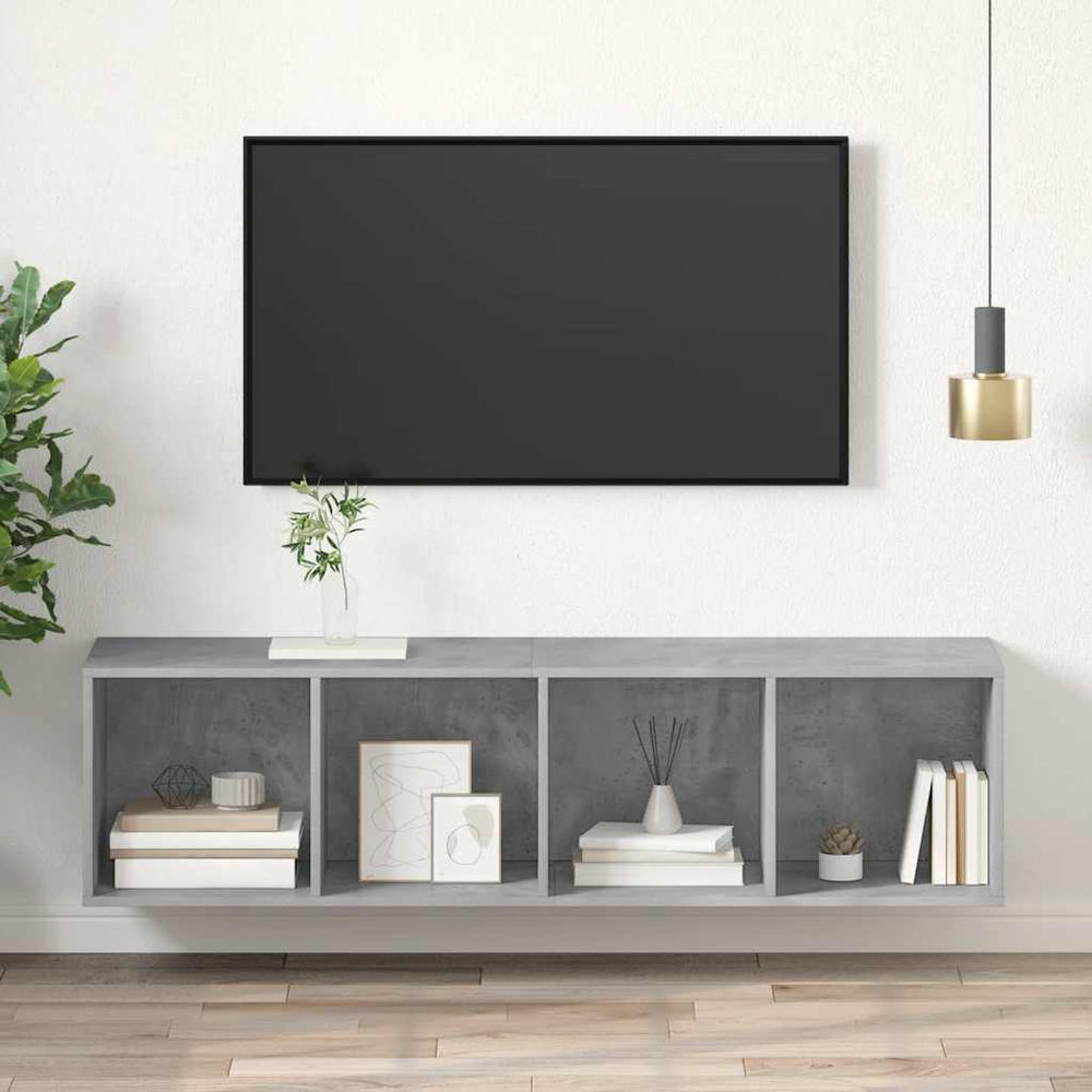 vidaXL Meuble TV mural gris béton 37x37x142,5 cm bois d'ingénierie
