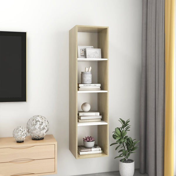 Meuble TV mural vidaXL chêne Sonoma blanc 37x37x142,5 cm bois d'ingénierie