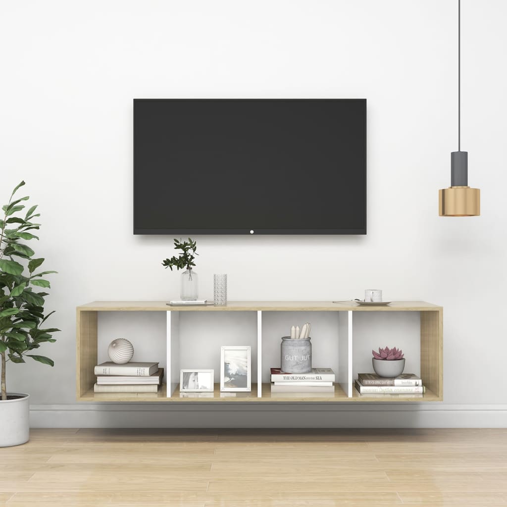 Meuble TV mural vidaXL chêne Sonoma blanc 37x37x142,5 cm bois d'ingénierie