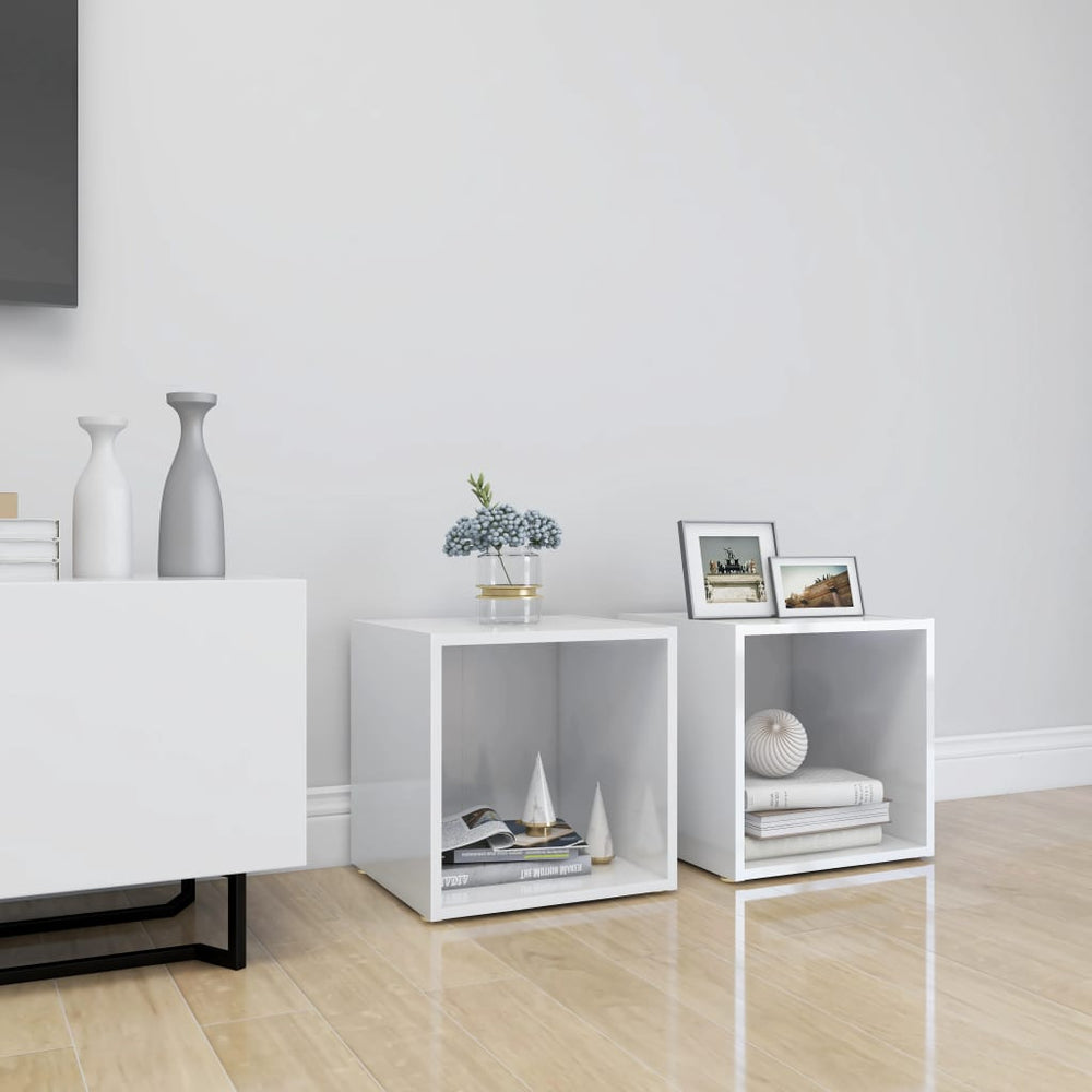 vidaXL Meubles TV 2 pcs Blanc brillant 37x35x37 cm Aggloméré