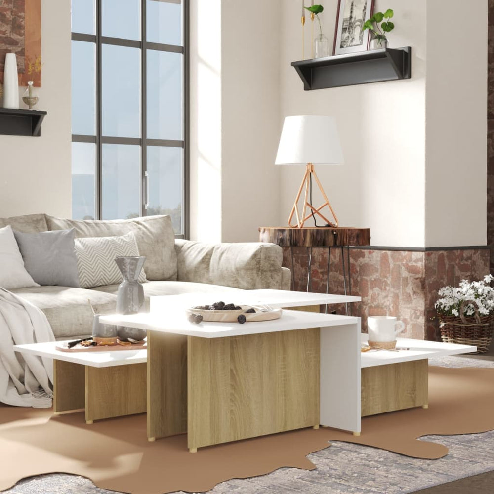 vidaXL Coffee Tables 2 pcs Sonoma Oak White 111.5x50x33cm Engineered Wood
