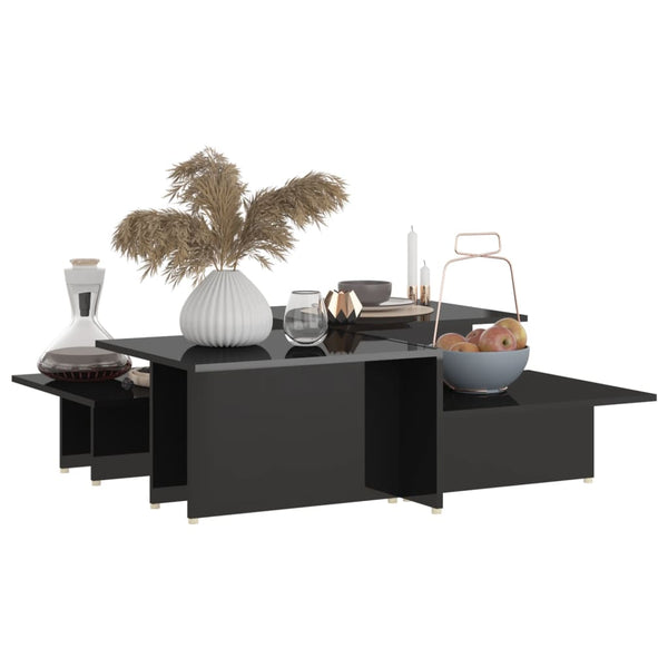 Couchtisch Set, 2-teilig, Schwarz Hochglanz
