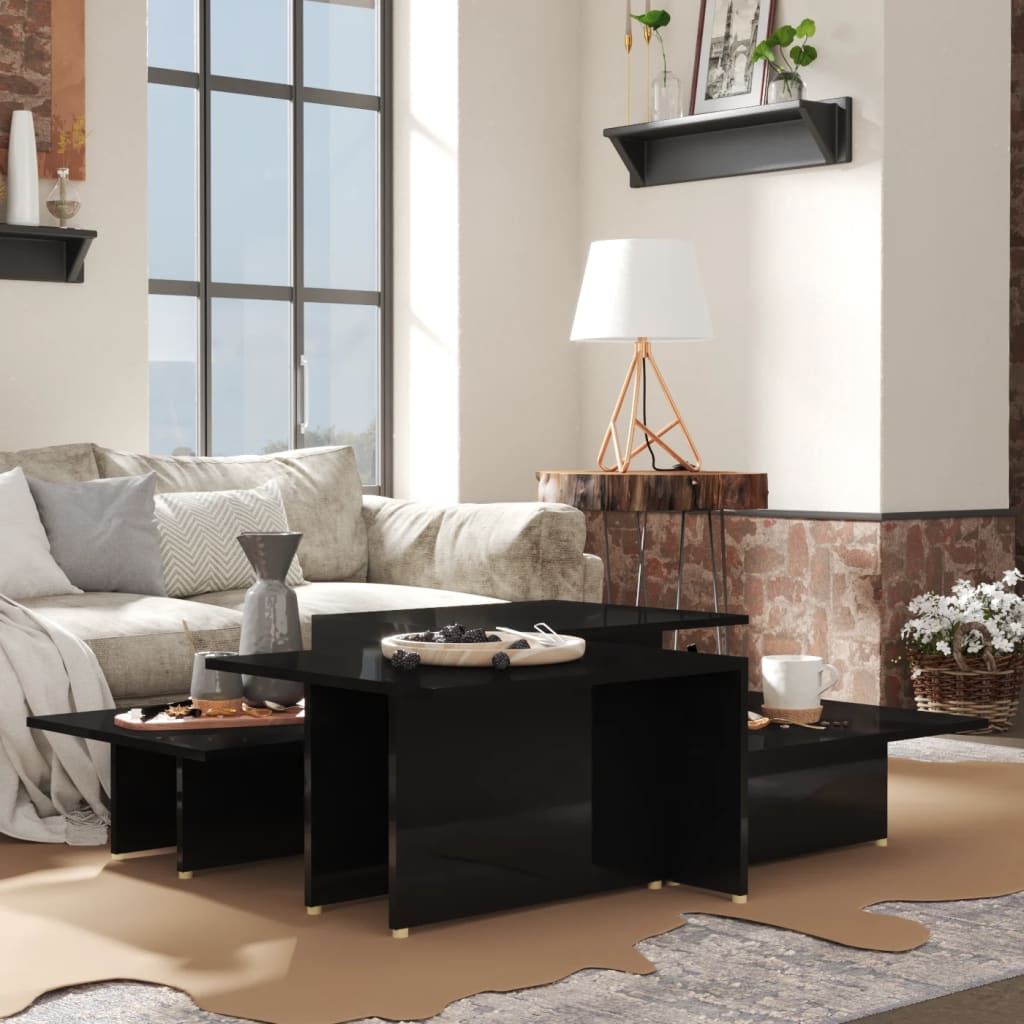 Couchtisch Set, 2-teilig, Schwarz Hochglanz