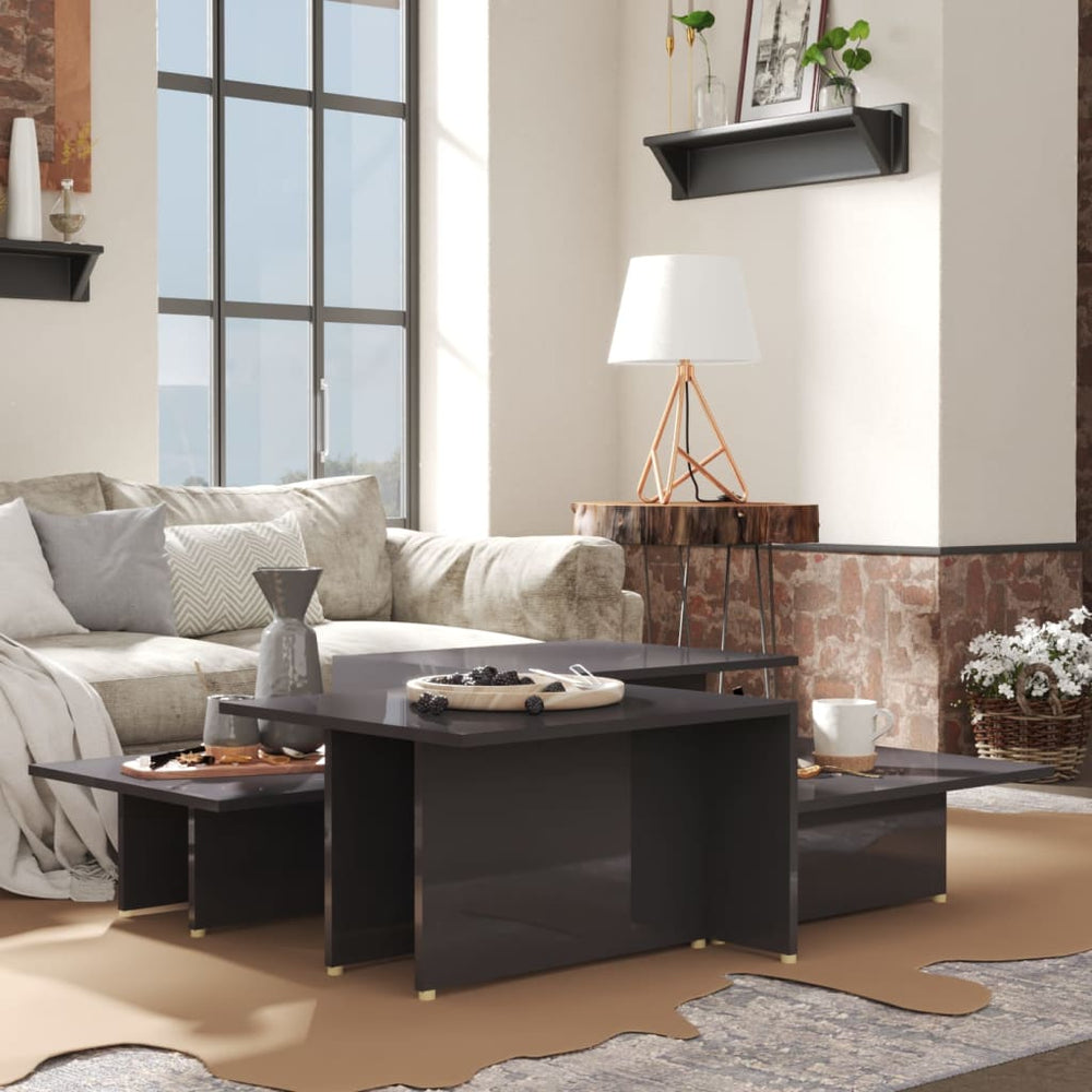Hochglanz Couchtische Grau, 2er Set