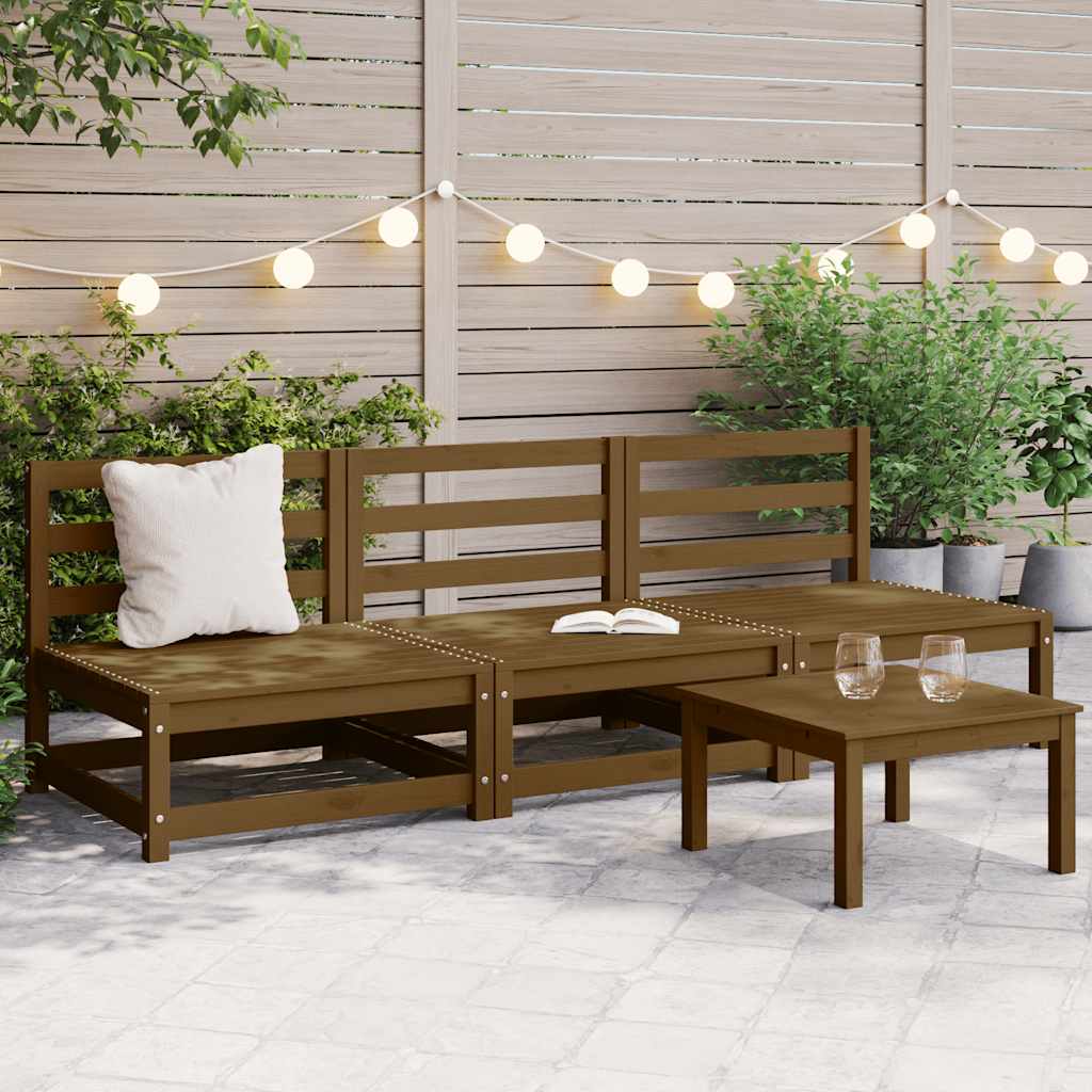 3er Garten Mittelsofa Honigbraun Kiefer Massivholz