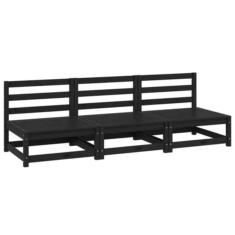3er Garten Mittelsofa Schwarz Kiefer Massivholz