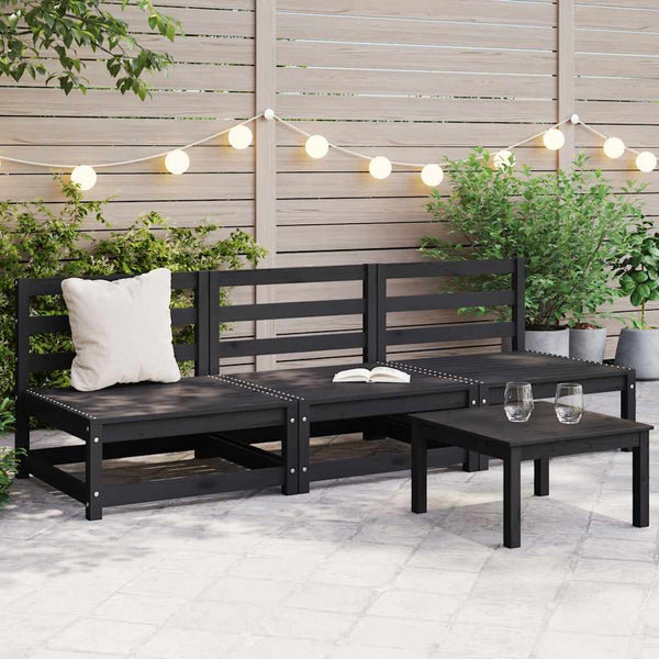 3er Garten Mittelsofa Schwarz Kiefer Massivholz