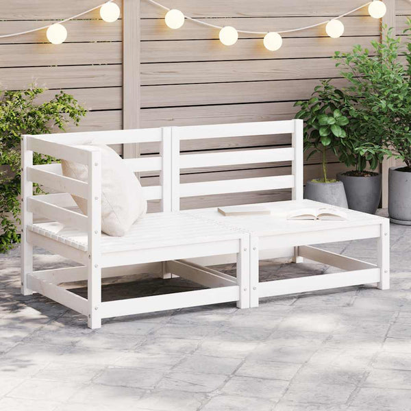 2-teiliges Garten Lounge Set Weiß Kiefer