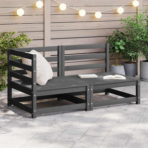 2-tlg. Garten Lounge Set Grau Kiefer