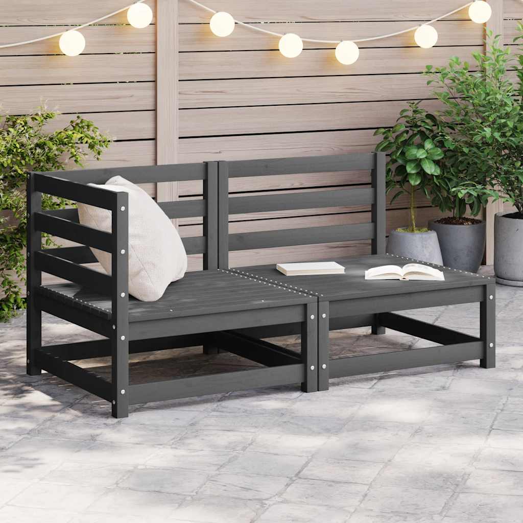 2-tlg. Garten Lounge Set Grau Kiefer