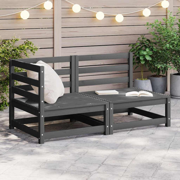 2-tlg. Garten Lounge Set Grau Kiefer