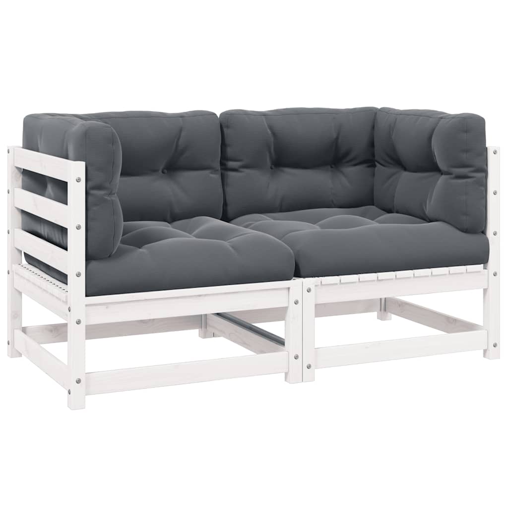 2-Sitzer Gartensofa Kiefer Massivholz Weiß mit Kissen
