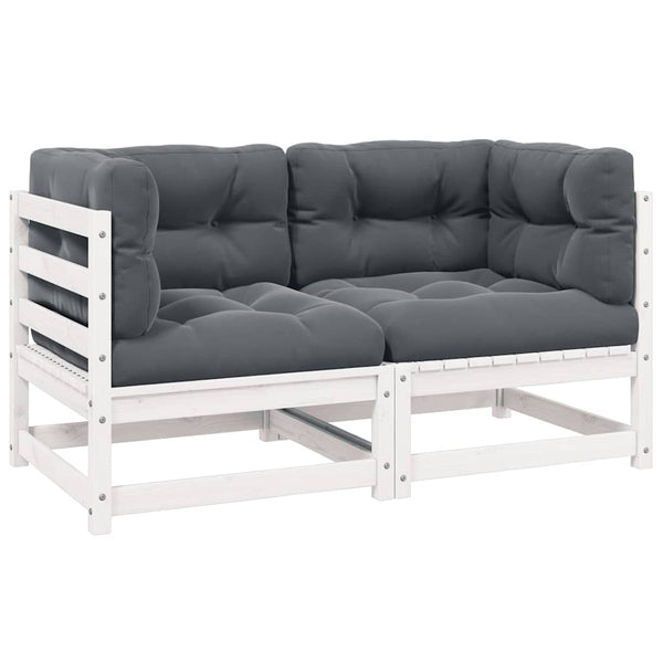 2-Sitzer Gartensofa Kiefer Massivholz Weiß mit Kissen