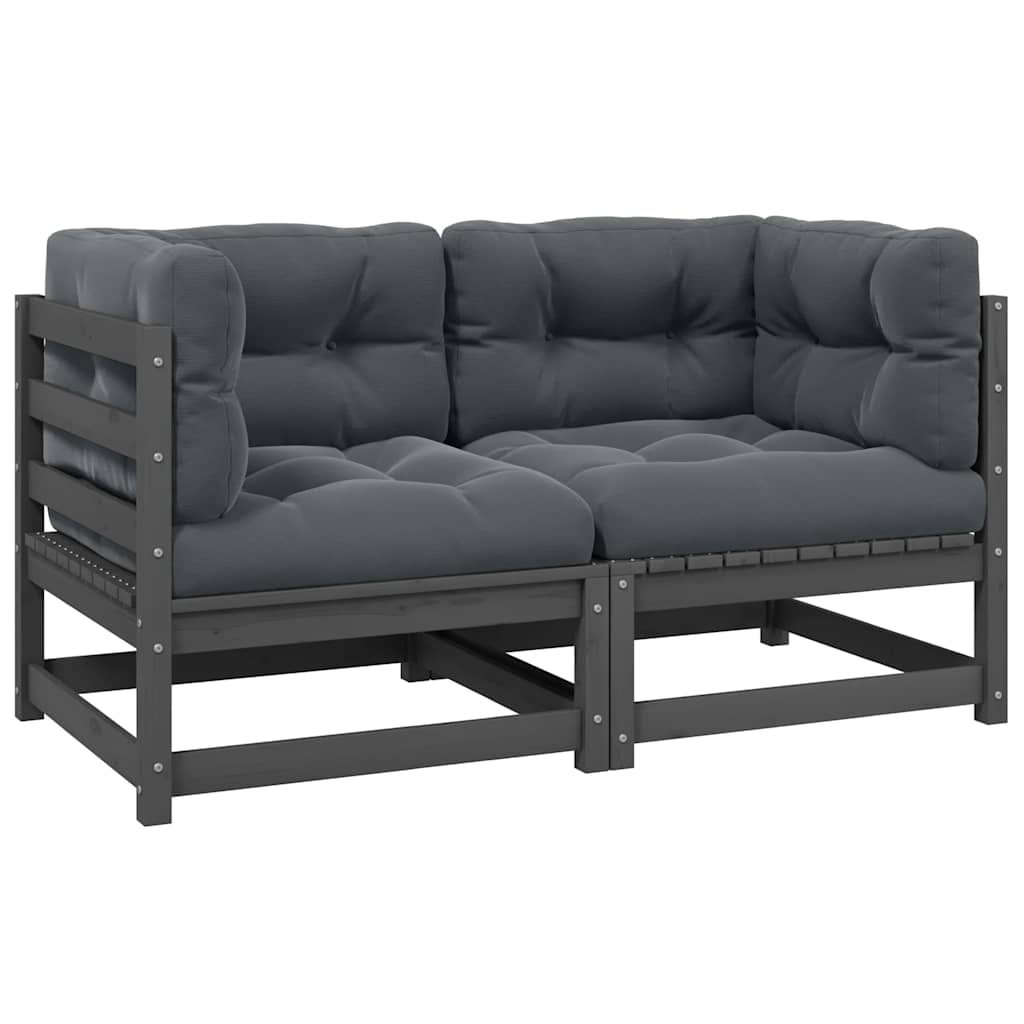 2-Sitzer Gartensofa Grau Kiefer Massivholz mit Kissen