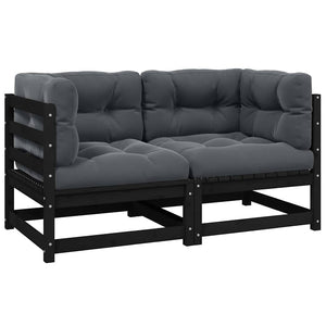 2-Sitzer Gartensofa Kiefer Massivholz Schwarz