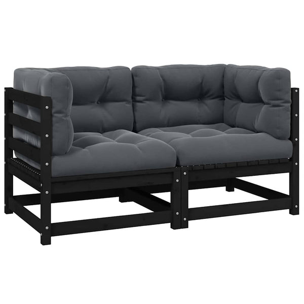 2-Sitzer Gartensofa Kiefer Massivholz Schwarz