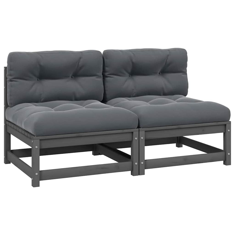 Graue Garten-Mittelsofas mit Kissen, 2er-Set