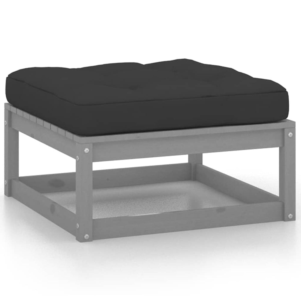 vidaXL Garden Footstools with Cushions 2 pcs Grey Solid Pine Wood