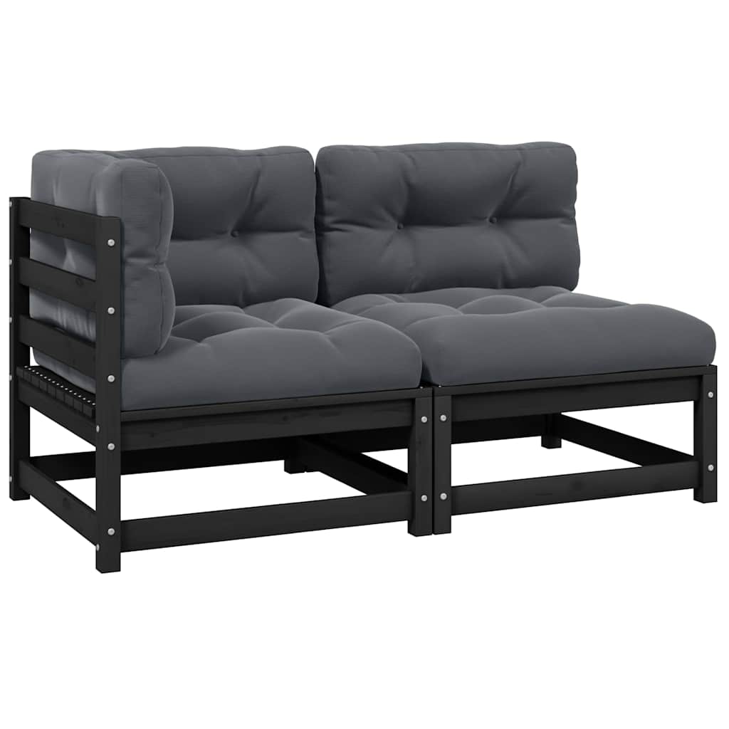 2-tlg. Garten Lounge Set Schwarz Kiefer