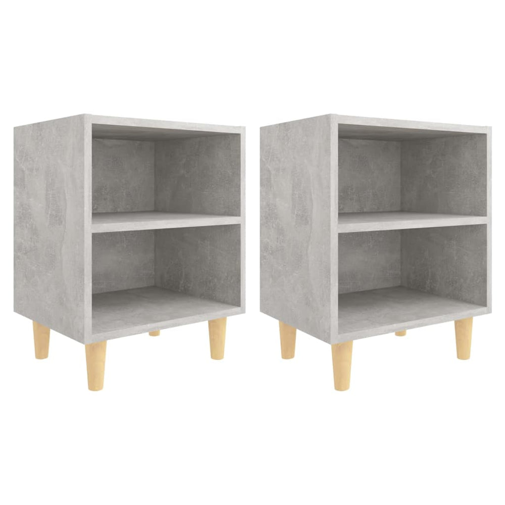 Nachttische Betongrau mit Holzbeinen, 2er-Set