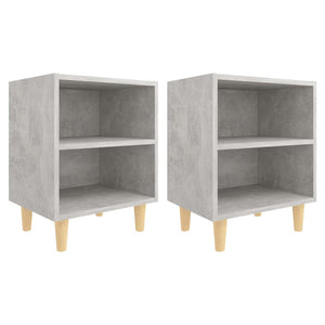 Nachttische Betongrau mit Holzbeinen, 2er-Set