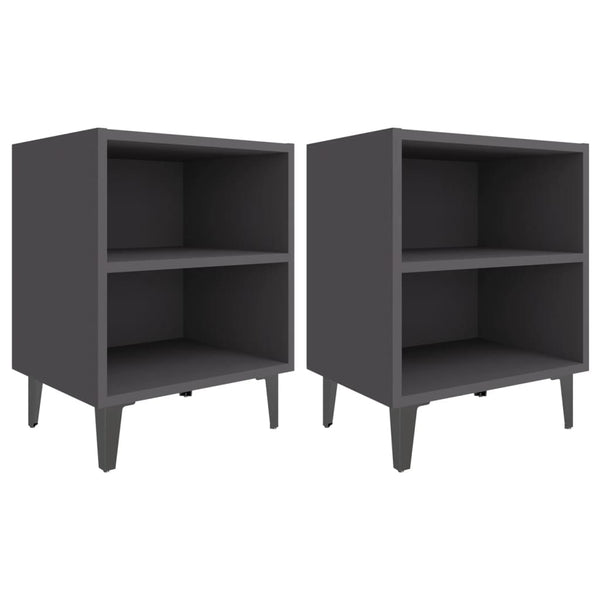 Graue Nachttische mit Metallbeinen, 2er-Set
