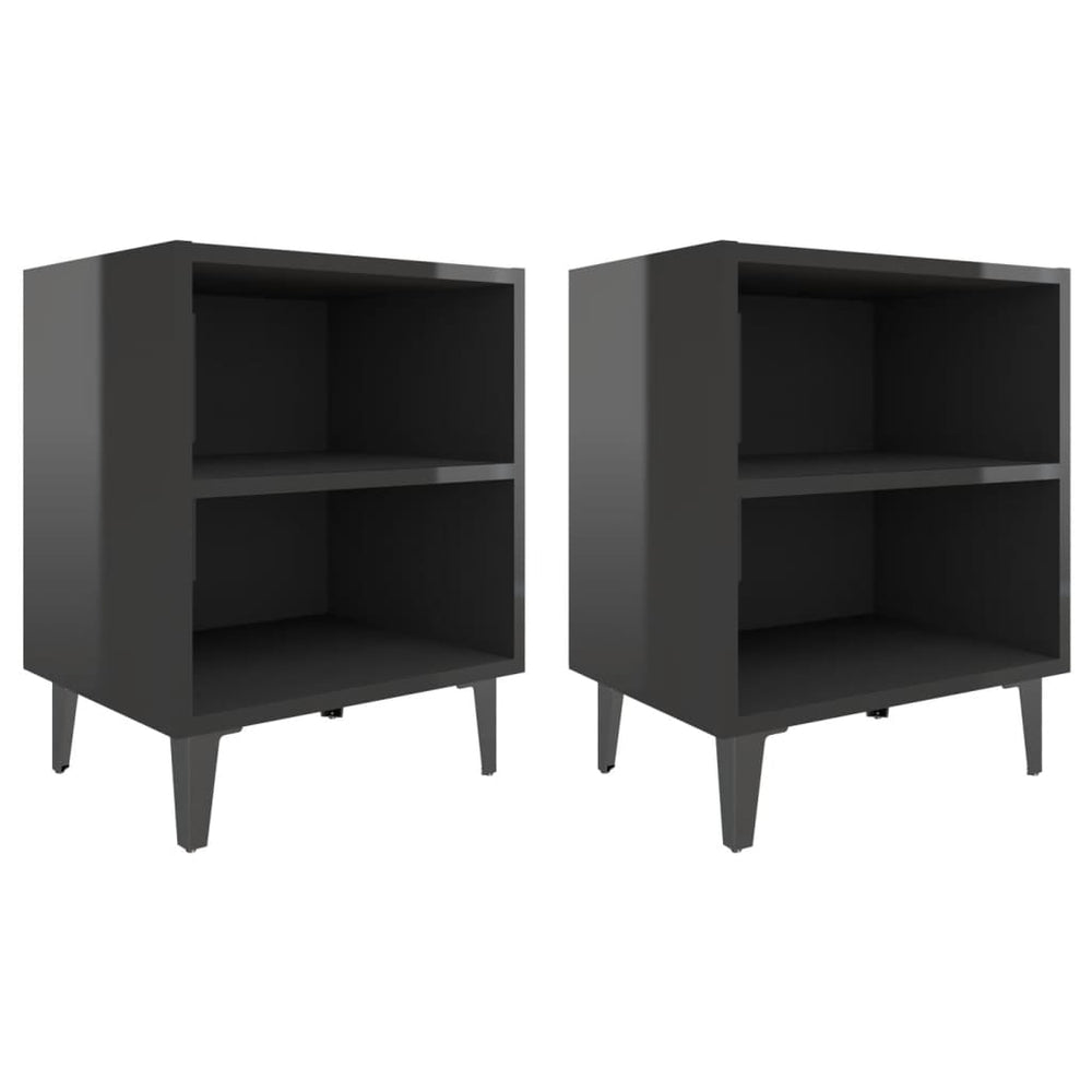 Nachttische Schwarz Hochglanz mit Metallbeinen, 2er-Set
