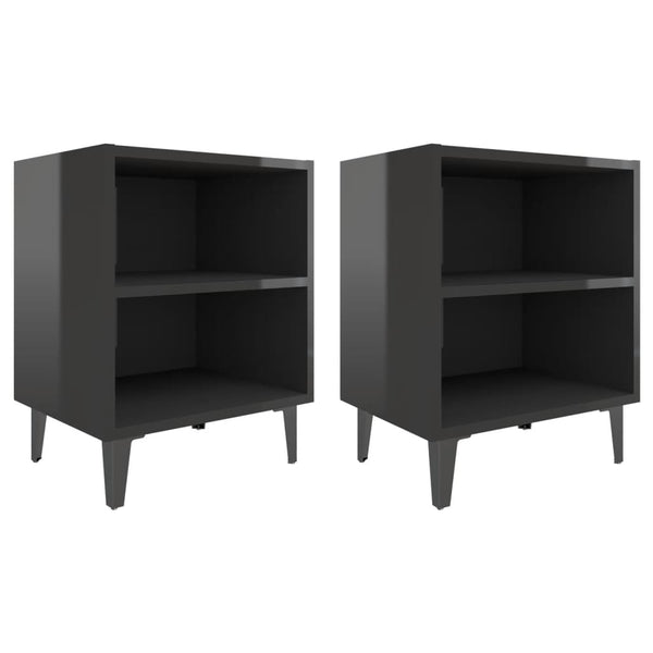 Nachttische Schwarz Hochglanz mit Metallbeinen, 2er-Set
