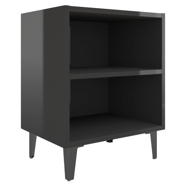 Nachttische Schwarz Hochglanz mit Metallbeinen, 2er-Set