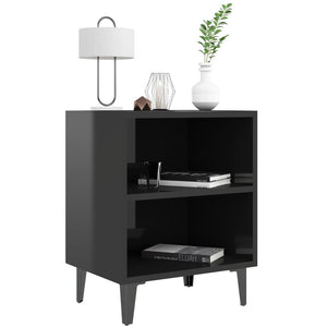 Nachttische Schwarz Hochglanz mit Metallbeinen, 2er-Set