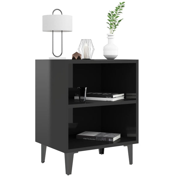 Nachttische Schwarz Hochglanz mit Metallbeinen, 2er-Set