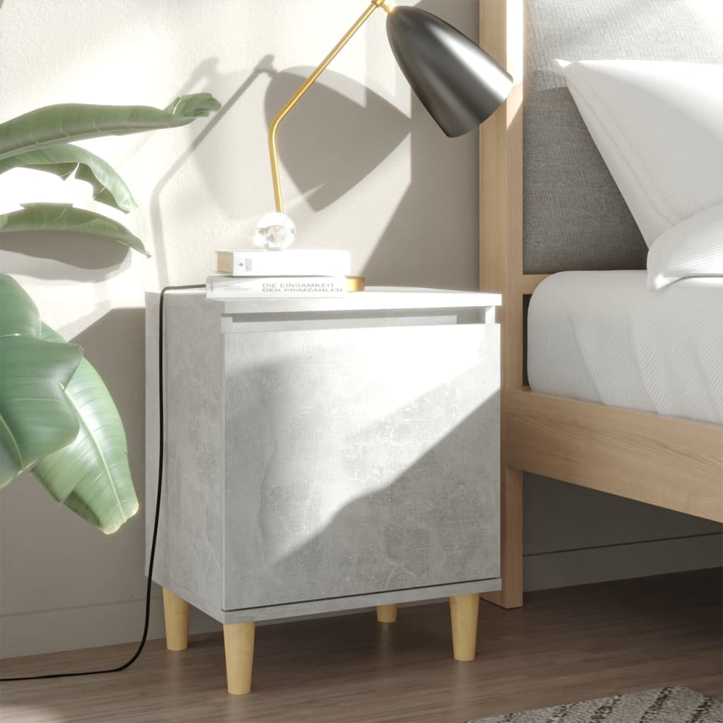 Betongraue Nachttische mit Massivholzbeinen, 2er-Set