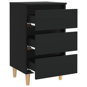 Schwarzer Nachttisch mit Holzbeinen 40x35x69 cm