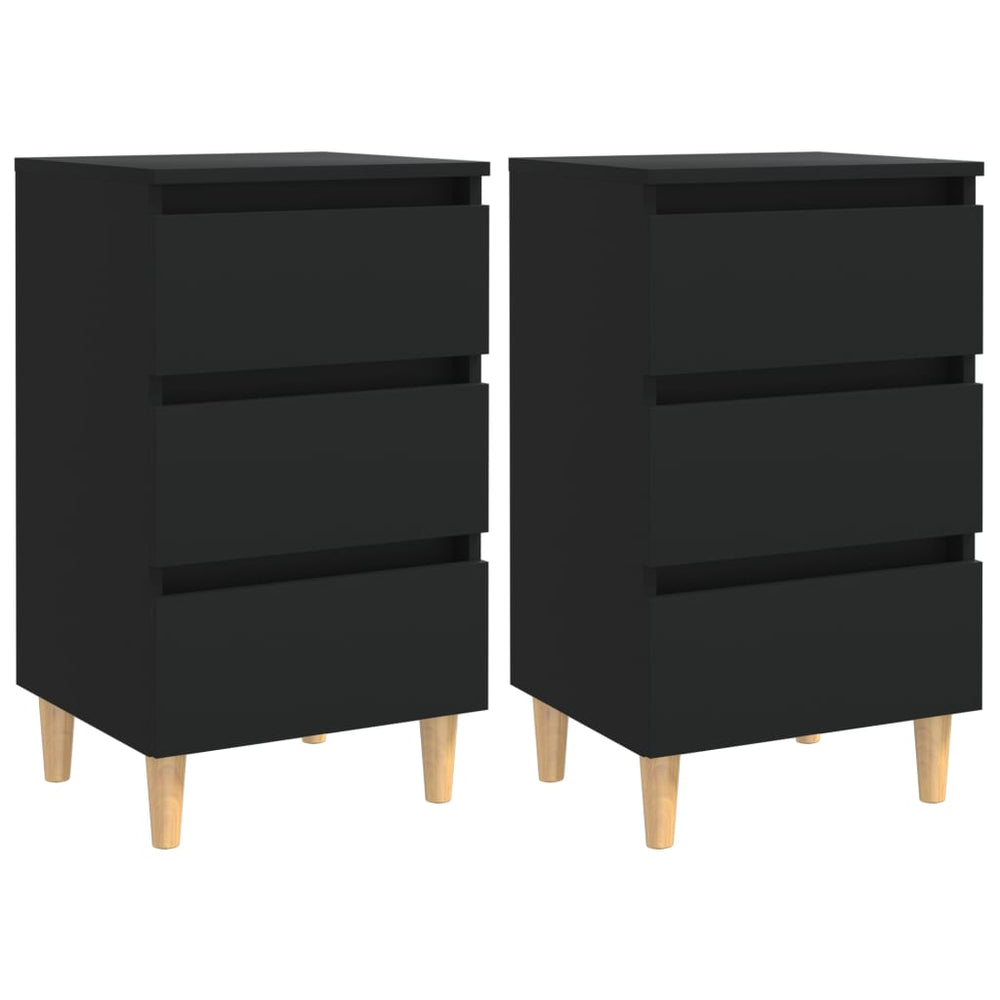 Schwarze Nachttische mit Holzbeinen, 2er-Set
