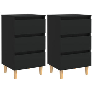 Schwarze Nachttische mit Holzbeinen, 2er-Set