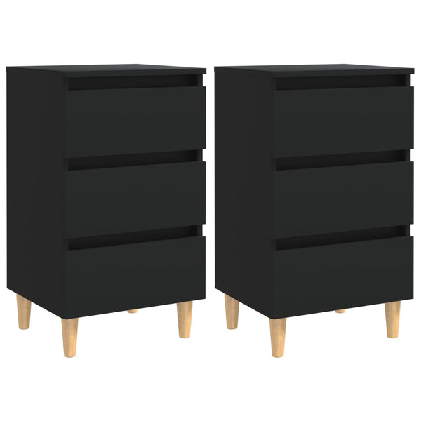Schwarze Nachttische mit Holzbeinen, 2er-Set