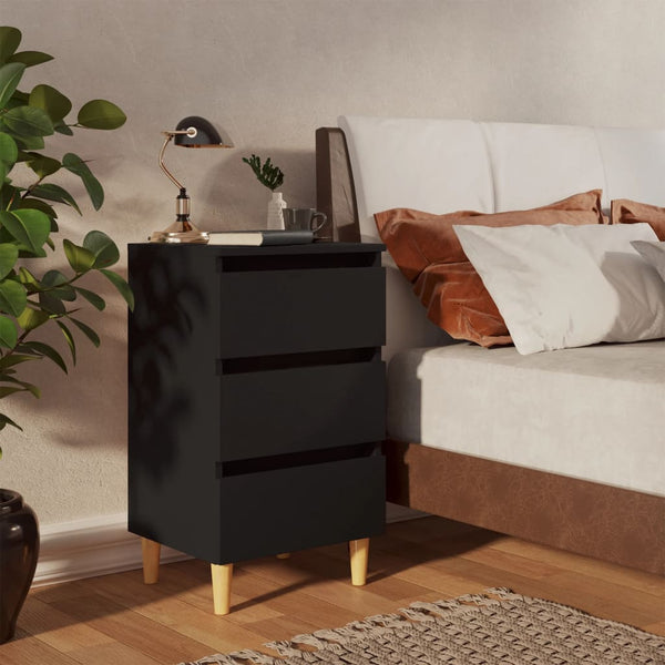 Schwarze Nachttische mit Holzbeinen, 2er-Set