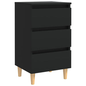 Schwarze Nachttische mit Holzbeinen, 2er-Set