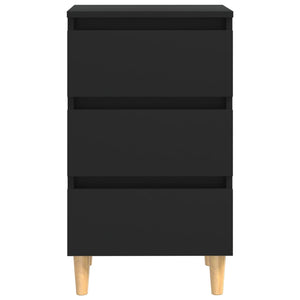Schwarze Nachttische mit Holzbeinen, 2er-Set