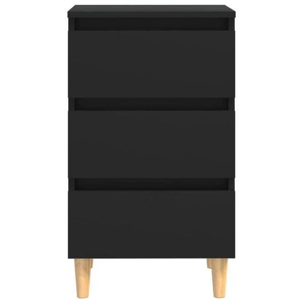 Schwarze Nachttische mit Holzbeinen, 2er-Set