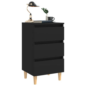 Schwarze Nachttische mit Holzbeinen, 2er-Set