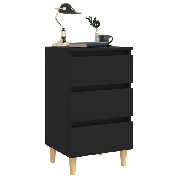 Schwarze Nachttische mit Holzbeinen, 2er-Set
