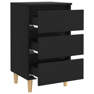 Schwarze Nachttische mit Holzbeinen, 2er-Set