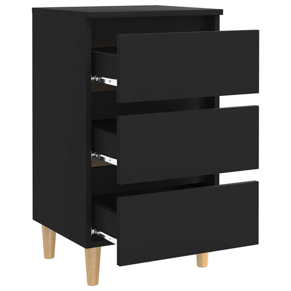 Schwarze Nachttische mit Holzbeinen, 2er-Set