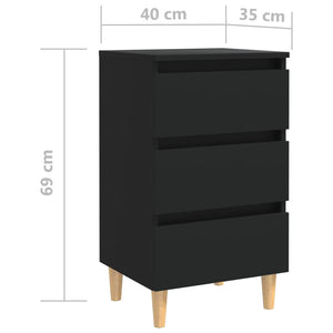 Schwarze Nachttische mit Holzbeinen, 2er-Set